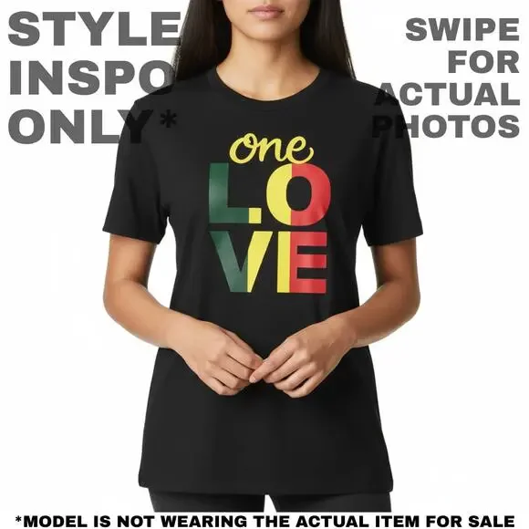 BLACK "ONE LOVE" REGGAE INSPIRED GRAPHIC TEE SIZE L [0309] - Picture 2 of 9